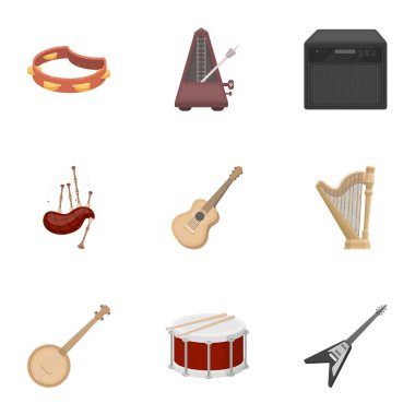 Müzik aletleri, karikatür tarzı simgeleri ayarlayın. Büyük müzik aletleri koleksiyonu sembol stok illüstrasyon vektör