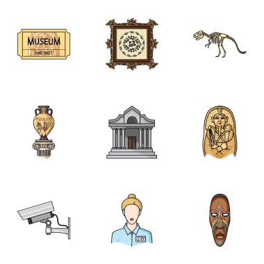 Müze karikatür tarzı simgeleri ayarlayın. Müze vektör simge stok çizim büyük toplama