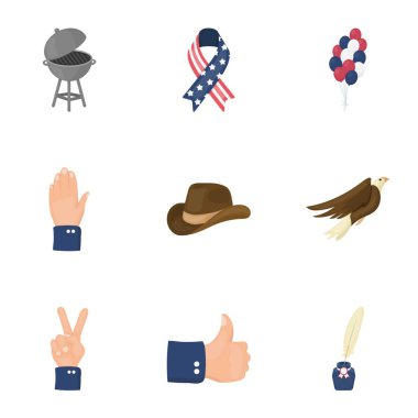 Vatansever gün çizgi film tarzı simgeleri ayarlayın. Vatansever gün vektör simge stok çizim büyük toplama