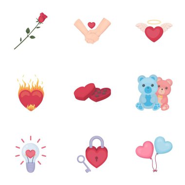 Romantik karikatür tarzı simgeleri ayarlayın. Romantik vektör simge stok çizim büyük toplama