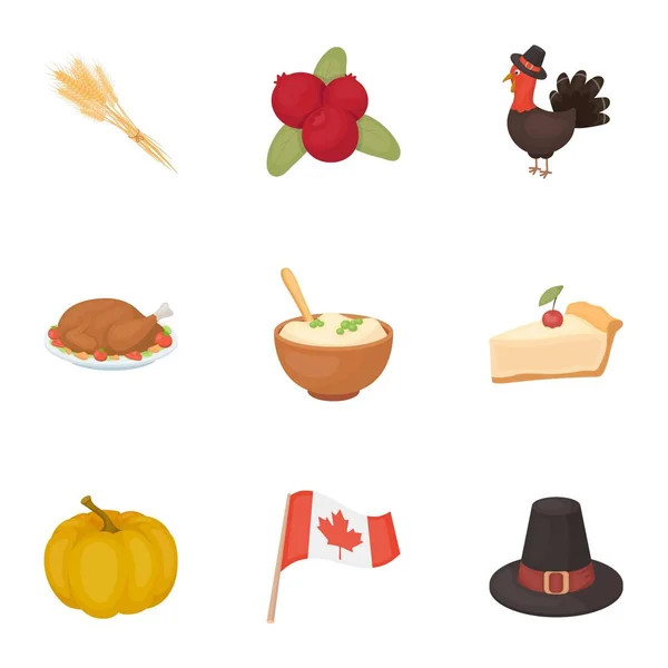 Canadian Thanksgiving Day estableció iconos en estilo de dibujos animados. Gran colección de canadienses Día de Acción de Gracias vector símbolo stock illustration — Archivo Imágenes Vectoriales