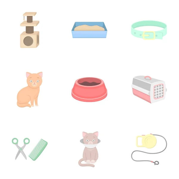 Equipo de gato establecer iconos en estilo de dibujos animados. Gran colección de gato equipo vector símbolo stock ilustración — Vector de stock