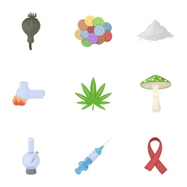 Drugs set icons in cartoon style. Big collection of drugs vector symbol stock illustration — Stock Vector