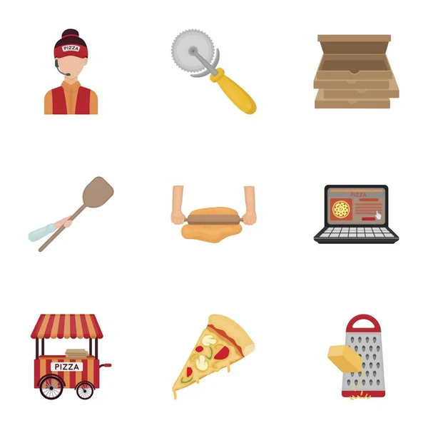 Pizza und Pizzeria setzen Symbole im Cartoon-Stil. große Sammlung von Pizza und Pizzeria Vektor Symbolstock Illustration — Stockvektor