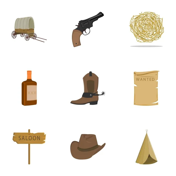 Wild west mis icônes dans le style de dessin animé. Grande collection de symboles vectoriels ouest sauvage illustration de stock — Image vectorielle