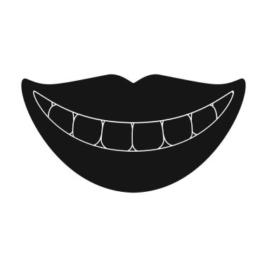 Beyaz arka plan üzerinde izole Siyah tarzında beyaz dişler simgesiyle gülümse. Diş Bakımı sembol stok vektör illustration.s