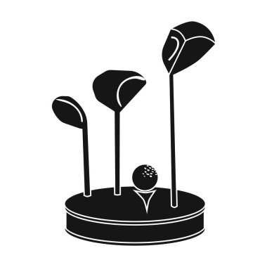 Golf topu ve çim simge siyah stil beyaz arka plan üzerinde izole içinde kulüpleri. Golf Kulübü sembol stok vektör çizim.