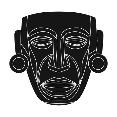 Maya maskesi simge siyah stil beyaz arka plan üzerinde izole içinde. Meksika ülke sembol stok vektör çizim.