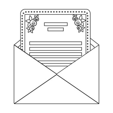 Zarf davetiye kartı simgesi beyaz arka plan üzerinde izole anahat tarzı ile. Olay hizmeti sembol stok vektör çizim.