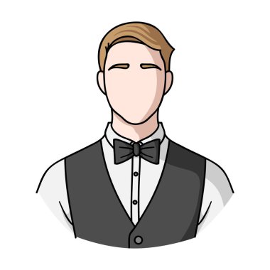 Beyaz arka plan üzerinde izole karikatür tarzı bir papyon simgeyle Restoran garson. Restoran sembol stok vektör çizim.