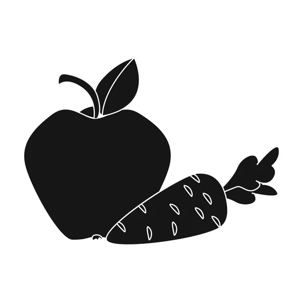 Apple z marchwi ikony w stylu czarno na białym tle. Opieka stomatologiczna symbol Stockowa ilustracja wektorowa. — Wektor stockowy