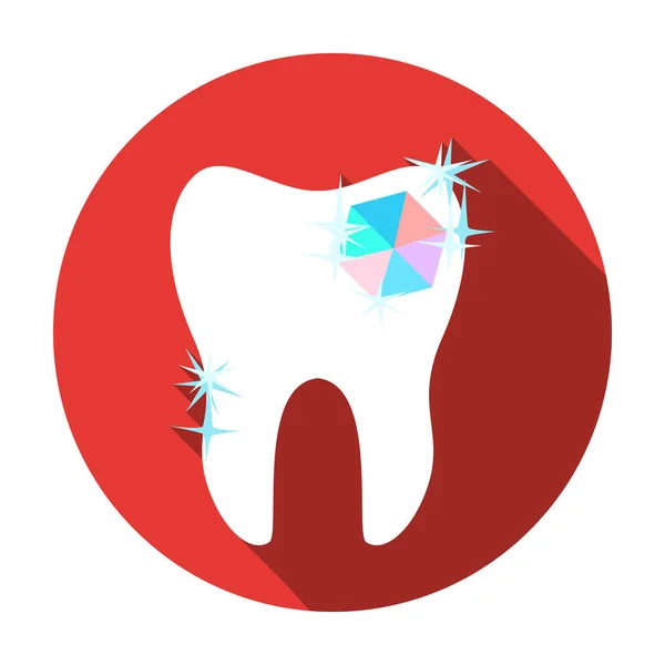 Dente com ícone de diamante em estilo plano isolado no fundo branco. Ilustração do vetor do estoque do símbolo do cuidado dental . — Vetor de Stock