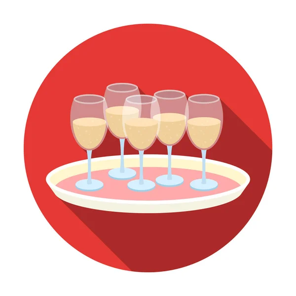 Vassoio con icona bicchieri di champagne in stile piatto isolato su sfondo bianco. Manifestazione servizio simbolo stock vettoriale illustrazione . — Vettoriale Stock