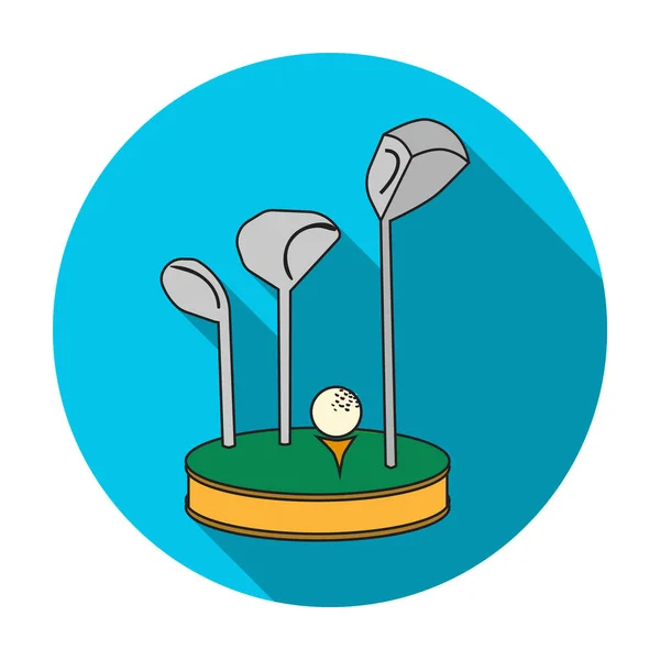 Golfový míček a klubů na trávě ikonu v plochý izolovaných na bílém pozadí. Golf club symbol akcií vektorové ilustrace. — Stockový vektor