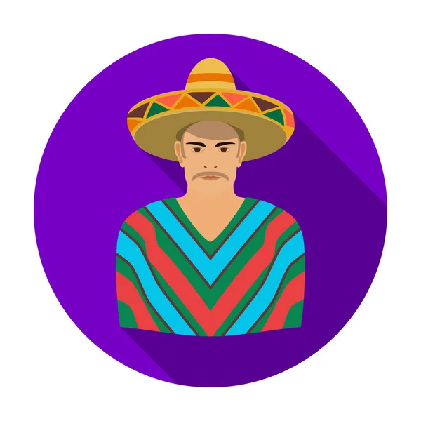 Mexikansk man i sombrero och poncho ikonen i platt stil isolerad på vit bakgrund. Mexiko land symbol lager vektorillustration. — Stock vektor