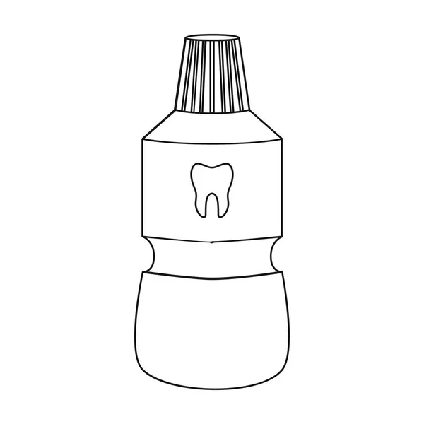 Botol ikon mouthwash dalam gaya outline terisolasi pada latar belakang putih. Ilustrasi vektor stok simbol perawatan gigi . - Stok Vektor