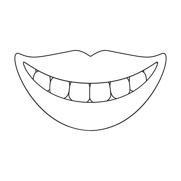 Senyum dengan ikon gigi putih dalam gaya garis besar terisolasi pada latar belakang putih. Simbol perawatan gigi vektor saham ilustrasi - Stok Vektor