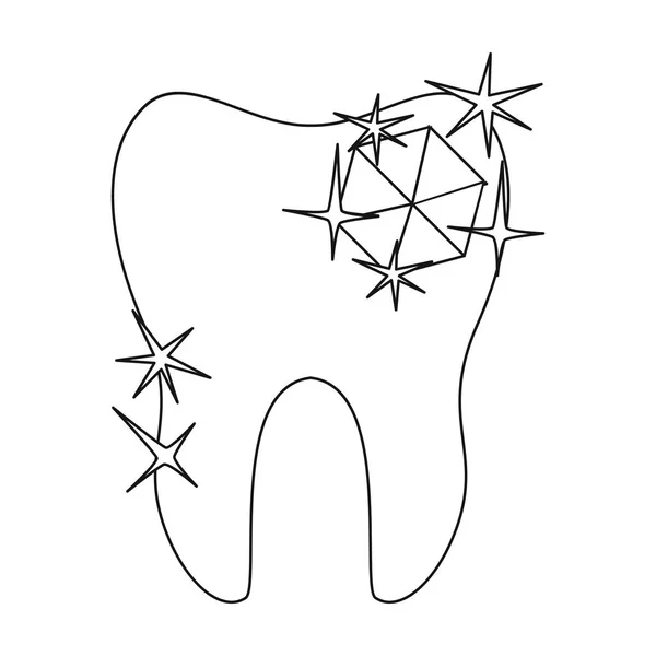 Dente com ícone de diamante em estilo esboço isolado no fundo branco. Ilustração do vetor do estoque do símbolo do cuidado dental . — Vetor de Stock
