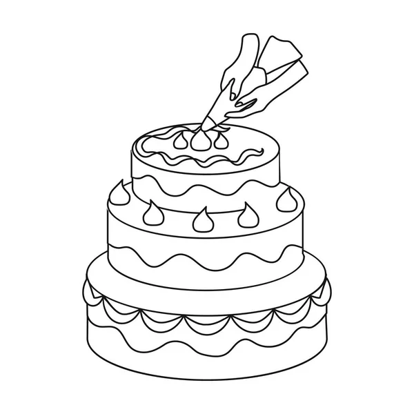 Decorating of birthday cake icon in outline style isolated on white background. Event service symbol stock vector illustration. — Stock Vector