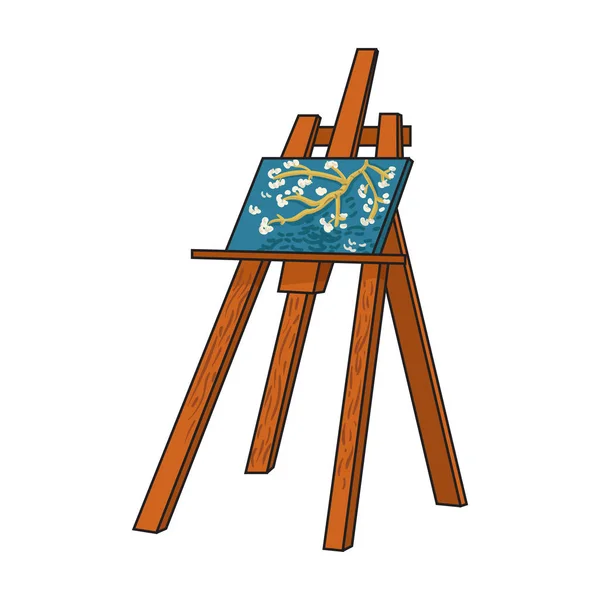 Easel with masterpiece icon in cartoon style isolated on white background. Artist and drawing symbol stock vector illustration. — Stock Vector