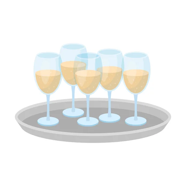 Plateau avec icône de verres à champagne en style dessin animé isolé sur fond blanc. Événement service symbole stock vecteur illustration . — Image vectorielle