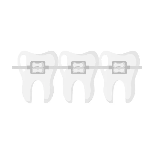 Denti con bretelle dentali icona in stile cartone animato isolato su sfondo bianco. Illustrazione vettoriale del simbolo di cura dentale . — Vettoriale Stock