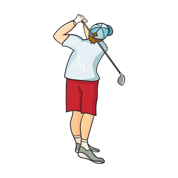 キック アイコン漫画のスタイルでは、白い背景の上隔離後のゴルファー。ゴルフ クラブ シンボル株式ベクトル図. — ストックベクタ