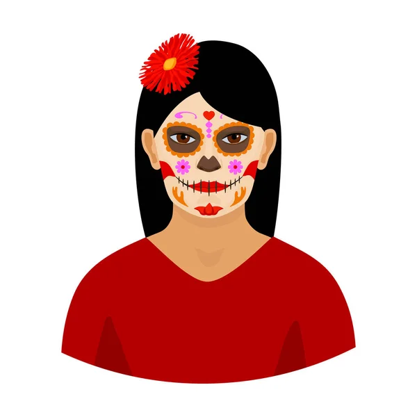 Mujer mexicana con calavera conforman icono en estilo de dibujos animados aislados sobre fondo blanco. México país símbolo stock vector ilustración . — Archivo Imágenes Vectoriales