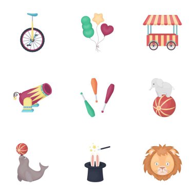 Sirk karikatür tarzı simgeleri ayarlayın. Sirk vektör simge stok çizim büyük toplama