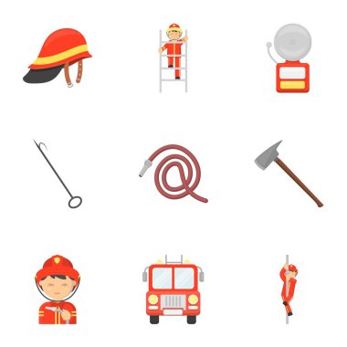 İtfaiye karikatür tarzı simgeleri ayarlayın. İtfaiye vektör simge stok çizim büyük toplama