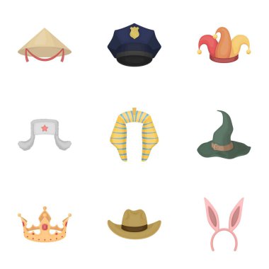 Şapka karikatür tarzı simgeleri ayarlayın. Büyük şapka koleksiyonu sembol stok illüstrasyon vektör