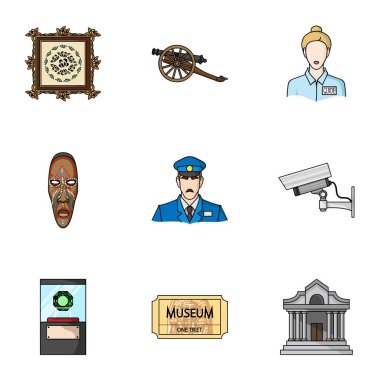 Müze karikatür tarzı simgeleri ayarlayın. Müze vektör simge stok çizim büyük toplama