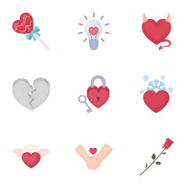 Romantik karikatür tarzı simgeleri ayarlayın. Romantik vektör simge stok çizim büyük toplama