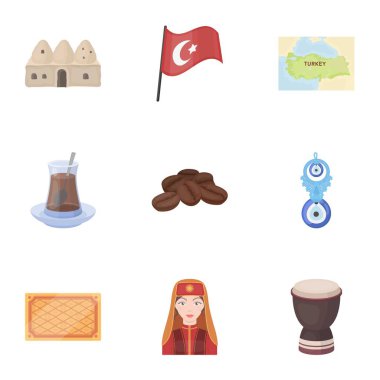 Türkiye karikatür tarzı simgeleri ayarlayın. Türkiye'de vektör simge stok çizim büyük toplama