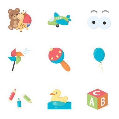 Oyuncaklar, karikatür tarzı simgeleri ayarlayın. Büyük koleksiyon oyuncak sembol stok illüstrasyon vektör