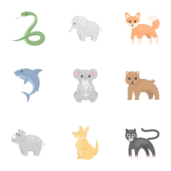 Los animales establecen iconos en estilo de dibujos animados. Gran colección de animales vector símbolo stock ilustración — Vector de stock