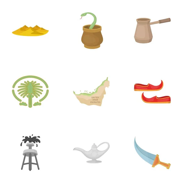 Emiratos Árabes Unidos estableció iconos en estilo de dibujos animados. Gran colección de Emiratos Árabes vector símbolo stock ilustración — Archivo Imágenes Vectoriales