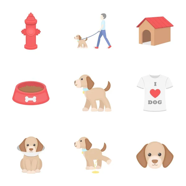 Cão conjunto de equipamentos ícones em estilo cartoon. Grande coleção cão equipamento vetor símbolo estoque ilustração —  Vetores de Stock
