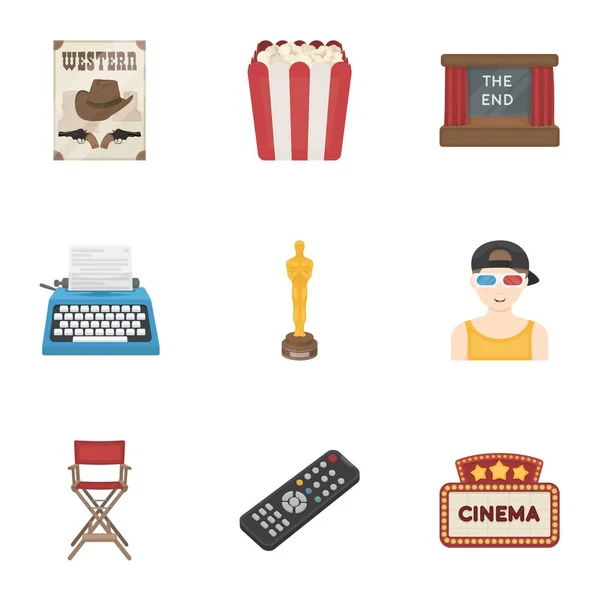 Filme und Kino setzen Ikonen im Cartoon-Stil. Große Sammlung von Filmen und Kino-Vektor-Symbolen — Stockvektor