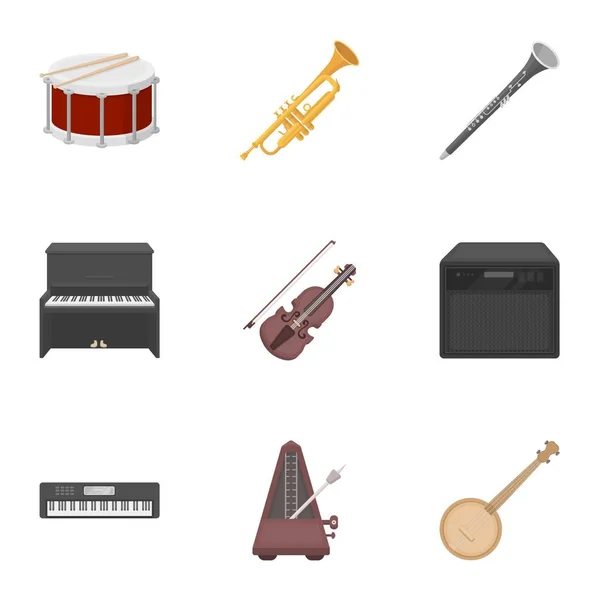 Музичні інструменти встановлюють піктограми в мультиплікаційному стилі. Велика колекція музичних інструментів Векторні символи фондова ілюстрація — стоковий вектор
