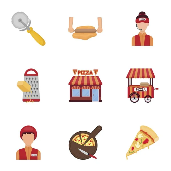Pizza und Pizzeria setzen Symbole im Cartoon-Stil. große Sammlung von Pizza und Pizzeria Vektor Symbolstock Illustration — Stockvektor