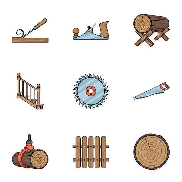 Sawmil y madera establecen iconos en estilo de dibujos animados. Gran colección de aserradero y madera vector símbolo stock ilustración — Vector de stock