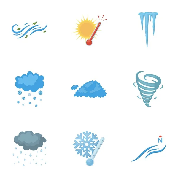 Погода создана в стиле мультфильмов. Большая коллекция иллюстраций векторных символов погоды — стоковый вектор