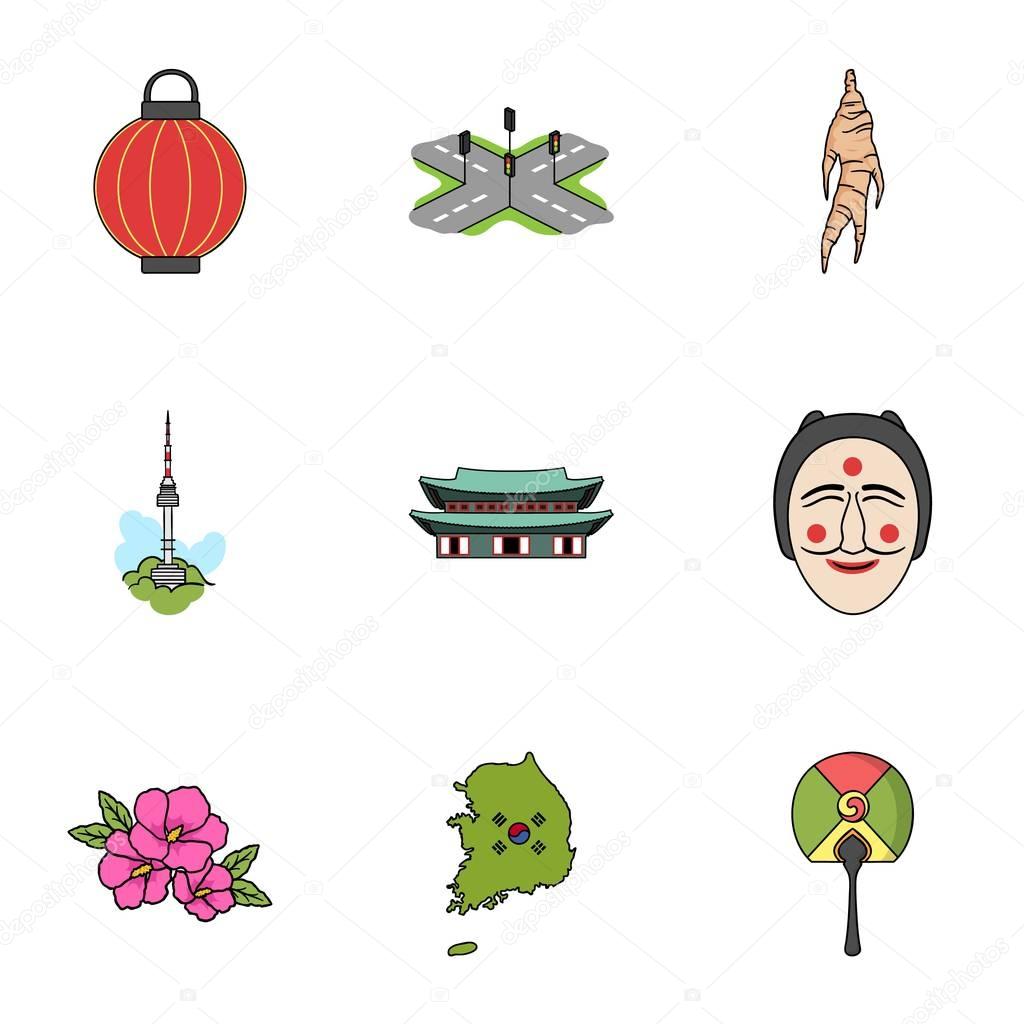 South Korea set icons in cartoon style. Big collection of South Korea vector symbol stock
