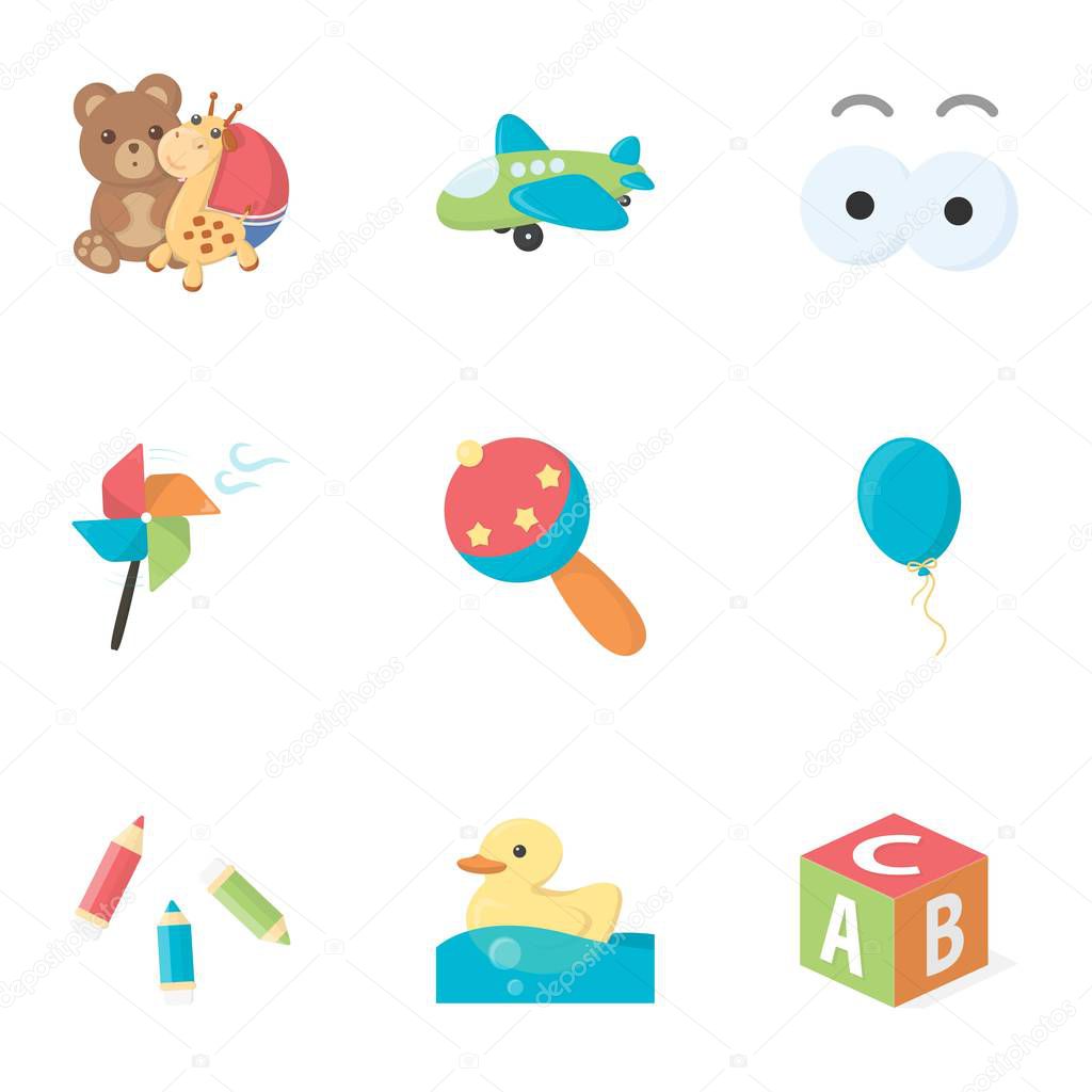 Toys set icons in cartoon style. Big collection of toys vector symbol stock