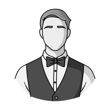 Tek renkli tarzı beyaz arka plan üzerinde izole bir papyon simgeyle Restoran garson. Restoran sembol stok vektör çizim.