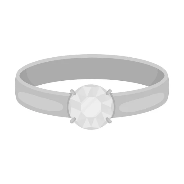 Ring met diamant pictogram in zwart-wit stijl geïsoleerd op een witte achtergrond. Sieraden en accessoires symbool voorraad vectorillustratie. — Stockvector