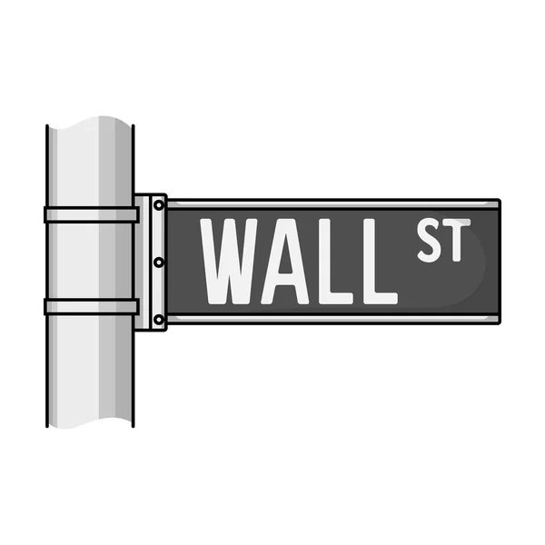 Icône panneau Wall Street dans un style monochrome isolé sur fond blanc. Illustration vectorielle du symbole monétaire et financier . — Image vectorielle