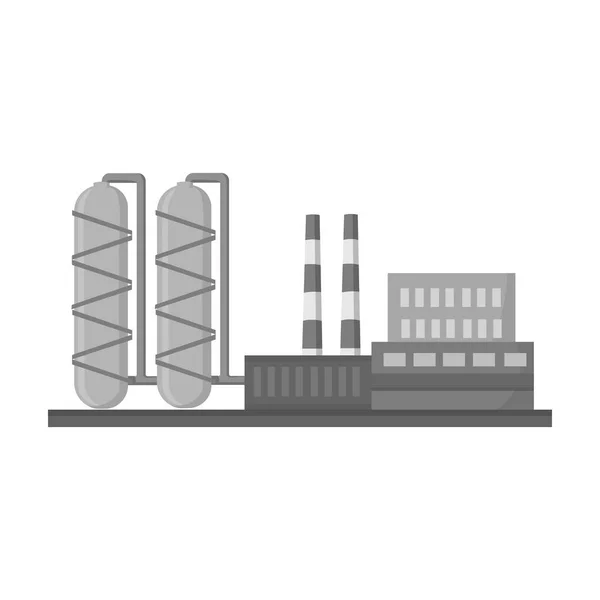 Ícone de fábrica de refinaria de óleo em estilo monocromático isolado em fundo branco. Símbolo da indústria petrolífera ilustração vetorial . — Vetor de Stock