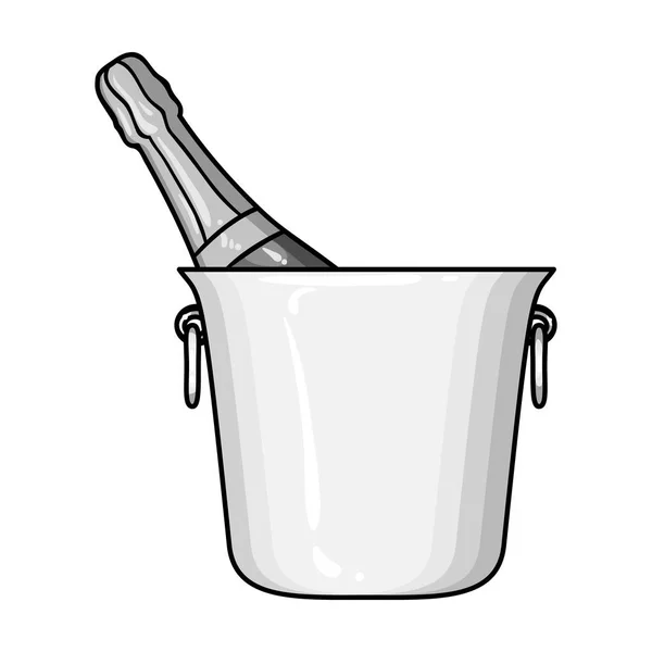 Botella de champán en un icono de cubo de hielo en estilo monocromo aislado sobre fondo blanco. Restaurante símbolo stock vector ilustración . — Vector de stock